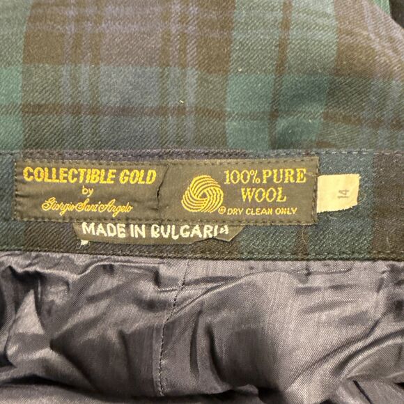100% Wool Collectible Gold Giorgio Sant Angelo lined plaid pleat pant Size 14 - Picture 5 of 5